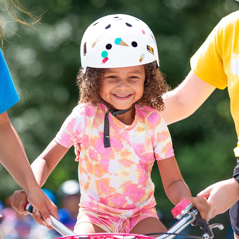slider 2 girl learning to ride in la bike camp